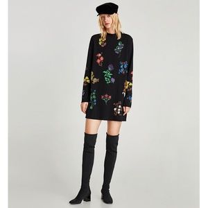 Zara long sleeve black rubber floral dress